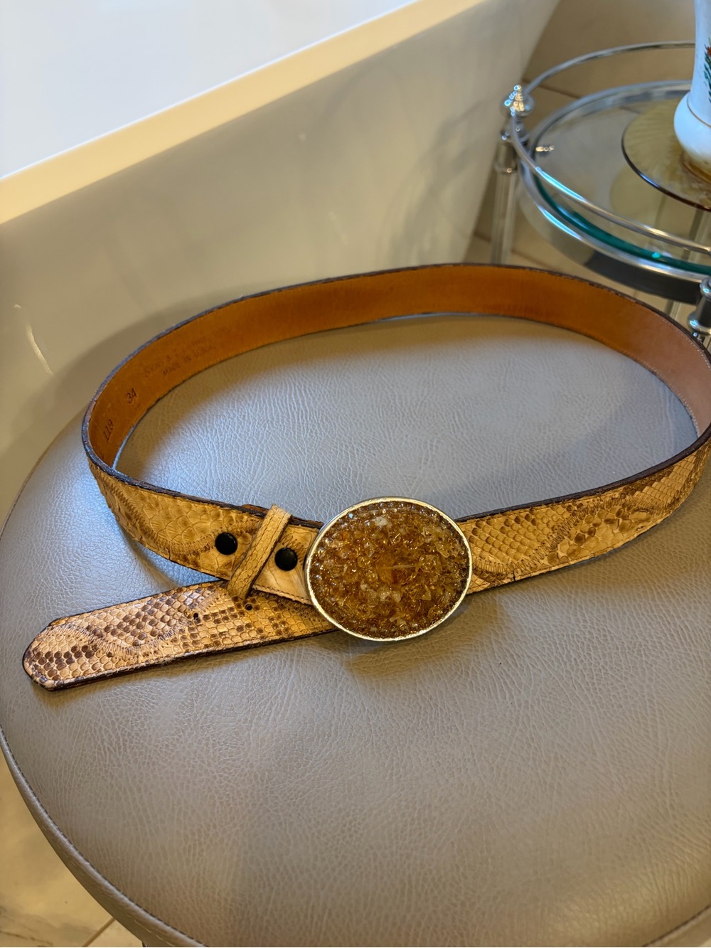Vintage Wimberly Size 34 Belt Genuine Python Snake Stone Buckle Western